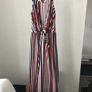 Rebel Sugar Girl's Striped Maxi Dress, sleeveless, Orange, black, white